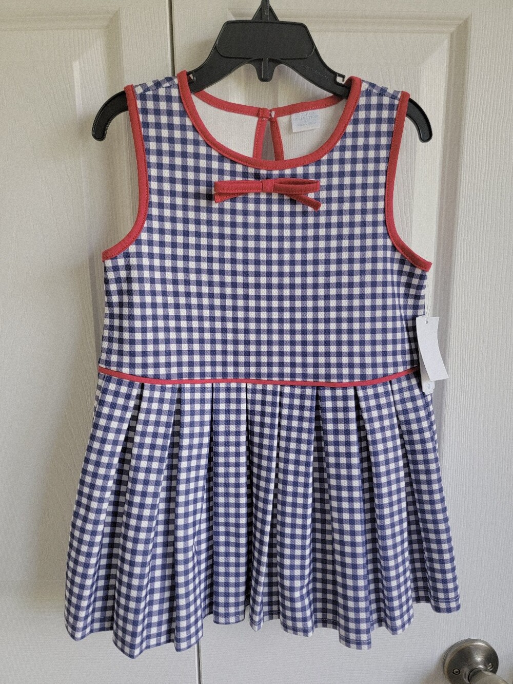 Edgehill Collection Girls Size 5 Navy Gingham Bow Dress NWT
